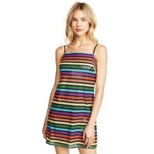 WAYF Lille Rainbow Stripe Sequins Party Mini Dress, Retro, Lined, Size S, NWOT